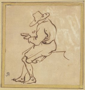 Zittende man in profiel naar links door Salvator Rosa