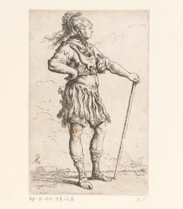 Soldaat met een stok door Salvator Rosa
