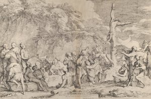 De kruisiging van Polycrates de tiran na zijn gevangenneming door de Perzen door Salvator Rosa