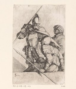 Twee soldaten en een figuur met tulband Kleine figuren door Salvator Rosa