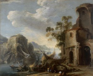 Uitzicht op een baai, werk van Salvatore Rosa, bewaard in de Galleria Estense in Modena door Salvator Rosa