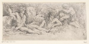 Vijf riviergoden met urnen door Salvator Rosa