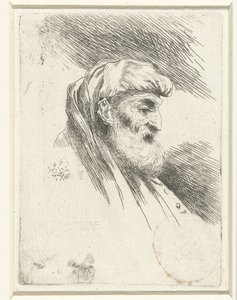 Hoofd van een oude man met baard (Kleine studie van hoofden met oosterse hoofddeksels) door Salvatore Castiglione (signed by artist)