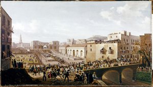 SPOORWEG: Opening van de eerste Vesuvius-spoorweg, Napoli-Portici. 3 oktober 1839 door Salvatore Fergola