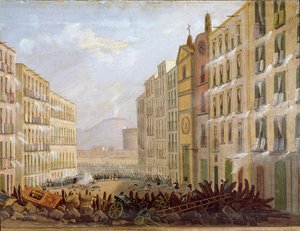 Risorgimento: Barricades in de wijk Santa Brigida in Napels door Salvatore Fergola