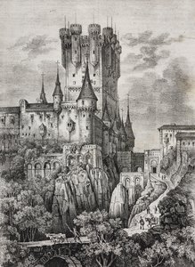 Alcazar van Segovia, Spanje, lithografie uit Poliorama Pittoresco, nr. 36, 12 april