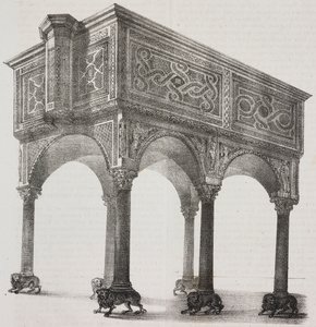 Oude ambo in de kathedraal van Sessa Aurunca, Campania, Italië, lithografie door Salvatore Puglia naar een tekening van Pasquale Mattei (1813-1879) uit Poliorama Pittoresco, nr. 43, 31 mei door Salvatore Puglia