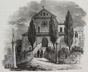 Abdij van Casamari, Veroli, Lazio, Italië, lithografie door Salvatore Puglia uit Poliorama Pittoresco, nr. 47, 1 juli door Salvatore Puglia