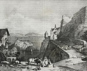 Kasteel van Parga, Albanië, lithografie door Salvatore Puglia uit Poliorama Pittoresco, nr. 9, 9 oktober