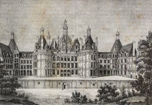 Kasteel Chambord, Frankrijk, lithografie door Salvatore Puglia uit Poliorama Pittoresco, nr. 39, 6 mei door Salvatore Puglia