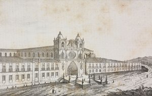 Gevel van het klooster van Alcobaca, Portugal, lithografie door Salvatore Puglia uit Poliorama Pittoresco, nr. 50, 19 juli door Salvatore Puglia