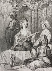 Harem in het Oosten, lithografie door Salvatore Puglia uit Poliorama Pittoresco, nr. 2, 19 augustus