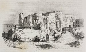 Huis waar Lodewijk IX gevangen zat in Mansura, Egypte, lithografie door Salvatore Puglia uit Poliorama Pittoresco, nr. 9, 5 oktober