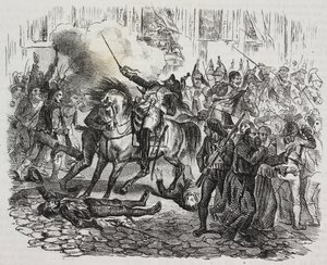 Opstand van Madrid, lithografie door Salvatore Puglia uit Geschiedenis van Napoleon door Cesare Malpica (1804-1848) uit Poliorama Pittoresco, nr. 47, 1 juli