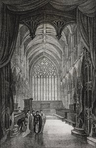 Interieur van de kathedraal van Carlisle, Verenigd Koninkrijk. Lithografie door Salvatore Puglia uit Poliorama Pittoresco door Salvatore Puglia