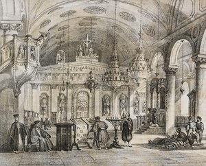 Interieur van de Griekse kerk van Baloukli, nabij Constantinopel, Turkije, lithografie door Salvatore Puglia uit Poliorama Pittoresco, nr. 28, 15 februari door Salvatore Puglia