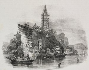 Kin-Chan, Gouden berg, China, lithografie door Salvatore Puglia uit Poliorama Pittoresco, nr. 21, 28 december door Salvatore Puglia