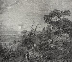 Landschap van het cederbos op de berg Libanon, nabij Beiroet, Libanon, lithografie door Salvatore Puglia uit Poliorama Pittoresco, nr. 11, 22 oktober