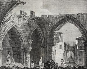 Ruïnes langs de Riddersstraat, Rhodos-stad, Griekenland, lithografie door Salvatore Puglia uit Poliorama Pittoresco, nr. 3, 27 augustus door Salvatore Puglia