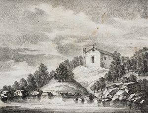 Heiligdom van Peschici, Apulië, Italië, lithografie uit Poliorama Pittoresco, nr. 51, 27 juli