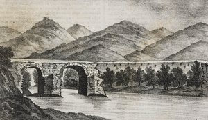 De gebroken brug bij Capua, Campania, Italië, lithografie door Salvatore Puglia uit Poliorama Pittoresco, nr. 23, 13 januari door Salvatore Puglia