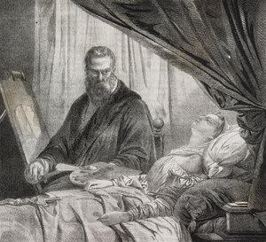 Tintoretto schildert zijn dode dochter, uit Poliorama Pittoresco, nr. 27, 10 februari door Salvatore Puglia