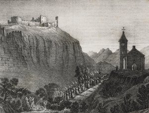 Reis naar Cappelluccia, scène van Magic Lantern, verzameling verhalen en afbeeldingen, lithografie door Salvatore Puglia uit Poliorama Pittoresco, nr. 41, 17 mei door Salvatore Puglia