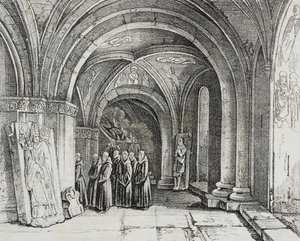 Ondergrondse kerk van de kathedraal van Basel, Zwitserland, lithografie uit Poliorama Pittoresco, nr. 50, 22 juli
