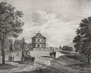 Wiener Prater, Oostenrijk. Lithografie door Salvatore Puglia uit Poliorama Pittoresco door Salvatore Puglia