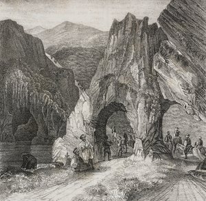 Uitzicht op de Balkan, lithografie door Salvatore Puglia uit Poliorama Pittoresco, nr. 13, 2 november