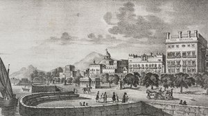 Uitzicht op Bourbon forum en Trinacria hotel, Palermo, Sicilië, Italië, lithografie door Salvatore Puglia naar gravure door Di Giovanni uit Poliorama Pittoresco, nr. 37, 19 april door Salvatore Puglia