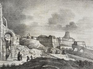 Uitzicht op Crotone, Calabrië, Italië, lithografie uit Poliorama Pittoresco, nr. 51, 29 juli door Salvatore Puglia