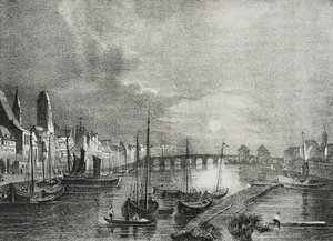 Uitzicht op Frankfurt, Duitsland, lithografie door Salvatore Puglia uit Poliorama Pittoresco, nr. 19, 18 december