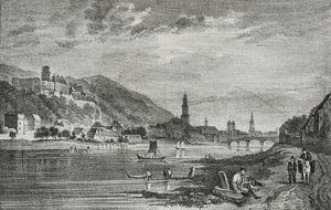 Uitzicht op Heidelberg, Duitsland, lithografie door Salvatore Puglia uit Poliorama Pittoresco, nr. 28, 19 februari door Salvatore Puglia