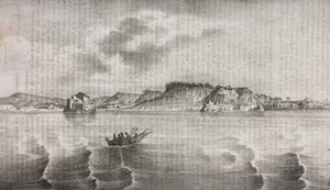 Uitzicht op Posillipo vanaf de Coroglio-weg, Campania, Italië, lithografie door Salvatore Puglia uit Poliorama Pittoresco, nr. 30, 2 maart door Salvatore Puglia