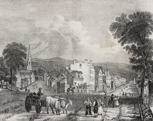 Uitzicht op Utica, Verenigde Staten van Amerika, lithografie door Salvatore Puglia uit Poliorama Pittoresco, nr. 49, 13 juli