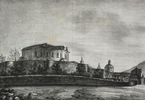 Uitzicht op kasteel van Acerra, Campania, Italië, uit Poliorama Pittoresco, nr. 30, 5 maart
