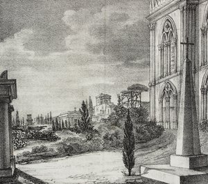 Uitzicht op begraafplaats van gotisch klooster, Napels, Campania, Italië, lithografie door Salvatore Puglia uit Poliorama Pittoresco, nr. 34, 1 april door Salvatore Puglia