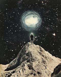 Man onder kosmisch licht