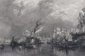 De Haven van Londen (gravure) door Samuel (after) Bough