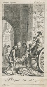 Verzamelen van pestslachtoffers, Holywell Lane, Shoreditch, Londen, VK (gravure)