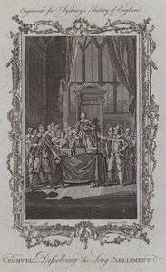 Cromwell ontbindt het Lange Parlement (gravure) door Samuel (after) Wale