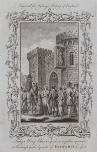 Lady Mary Bruce tentoongesteld als een openbaar schouwspel in Roxburgh Castle, op bevel van Edward I