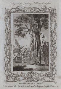 De gouverneur van Meaux geëxecuteerd aan de boom waaraan hij zijn Engelse gevangenen ophing