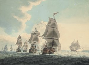 Een squadron van de Koninklijke Marine dat door het Kanaal vaart door Samuel (attr. to) Atkins