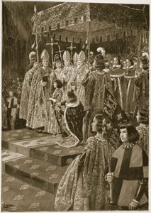 Het aanbieden van de sporen en het zwaard bij de kroning van Hendrik VI op Sint-Leonardsdag, 6 november 1429, uit 