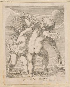 Twee putti ruziën om een palmtak door Samuel Bottschild
