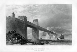 De Britannia Buisbrug over de Menai Straat, Wales, 1886 door Samuel Bradshaw
