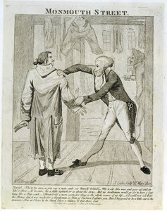 Monmouth Street, een karikatuur van een oude-kledingverkoper, gegraveerd door J. Cooke door Samuel Collings