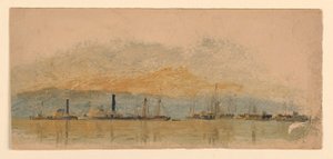 Stoomschepen en Schepen op een Rivier door Samuel Colman
